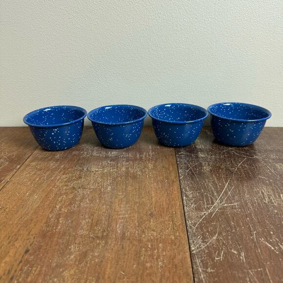 Vintage Blue White Speckled Enamel Graniteware set of 4 coffee cup mugs - Picture 5 of 8